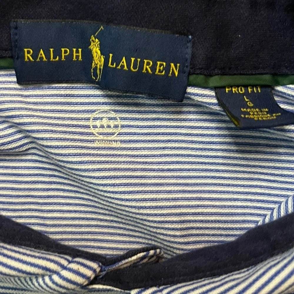 Ralph Lauren Pro Fit Mens Blue White Striped Wicking Performance Polo Shirt L